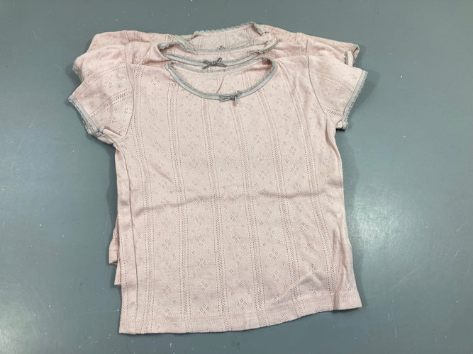 Lot de 3 chemisettes m.c rose ajourée, taille estimée, moins cher chez Petit Kiwi
