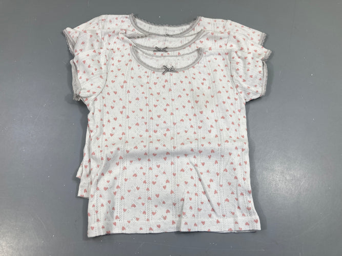 Lot de 3 chemisettes m.c blanc coeurs roses, taille estimée, moins cher chez Petit Kiwi