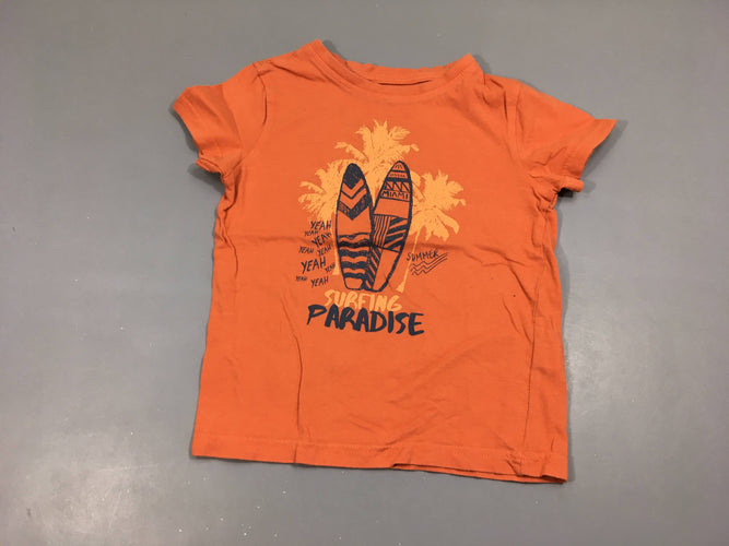 T-shirt m.c orange surf, légèrement bouloché, moins cher chez Petit Kiwi