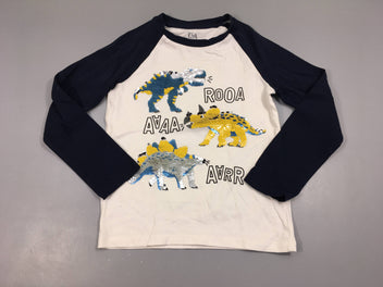T-shirt m.l blanc/bleu marine dino sequins réversibles