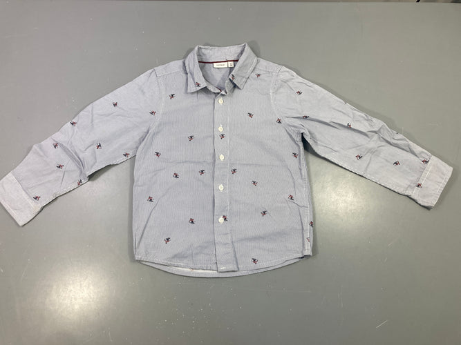 Chemise m.l rayée bleu blanc skieurs, moins cher chez Petit Kiwi