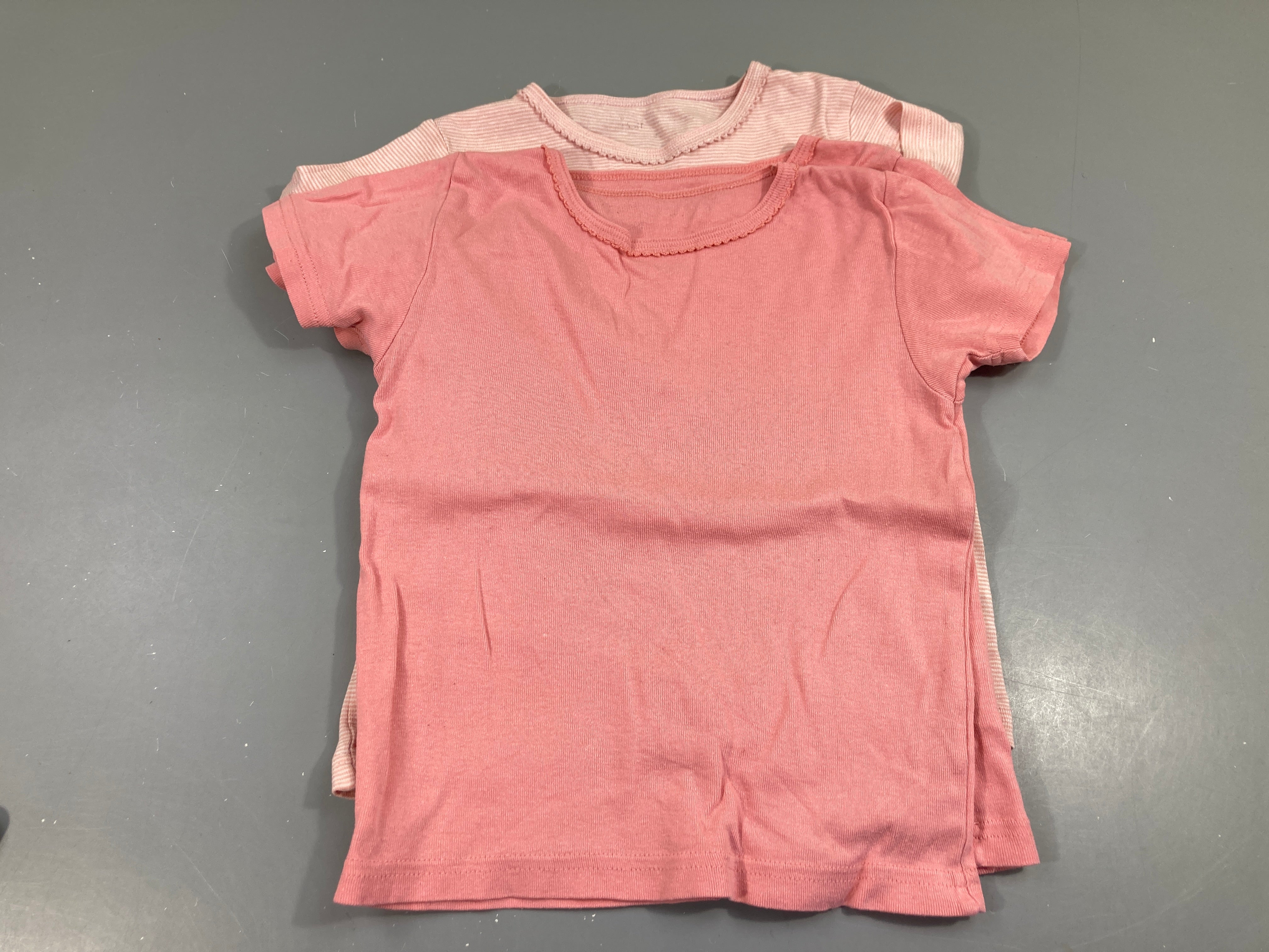 Lot de 3 chemisettes m.c rose , rose, rose ligné blanc