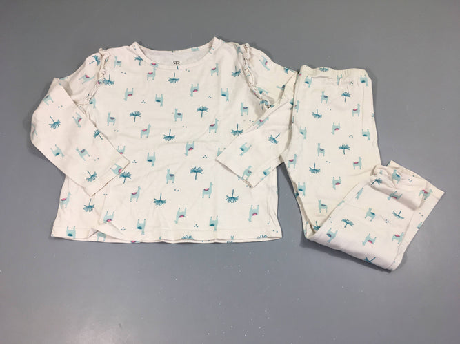 Pyjama 2pcs jersey blanc lamas, moins cher chez Petit Kiwi