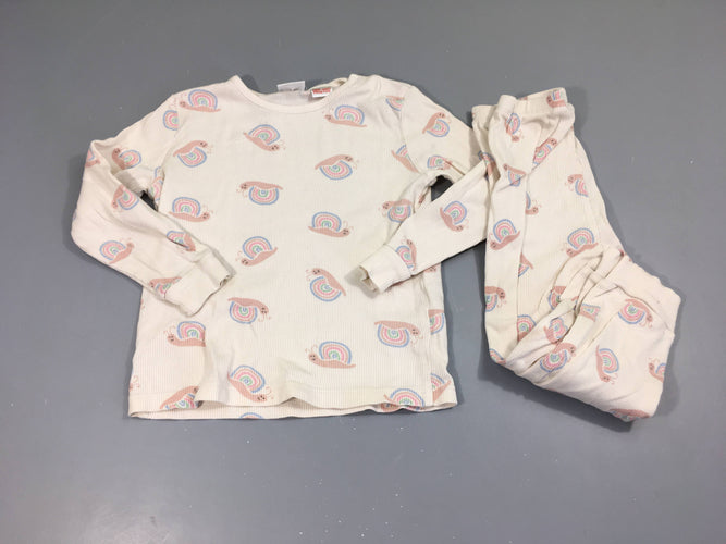 Pyjama 2pcs jersey côtes blanc escargots, moins cher chez Petit Kiwi