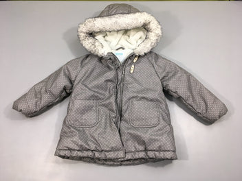 Veste ouatinée gris pois doublé velours fausse fourrure