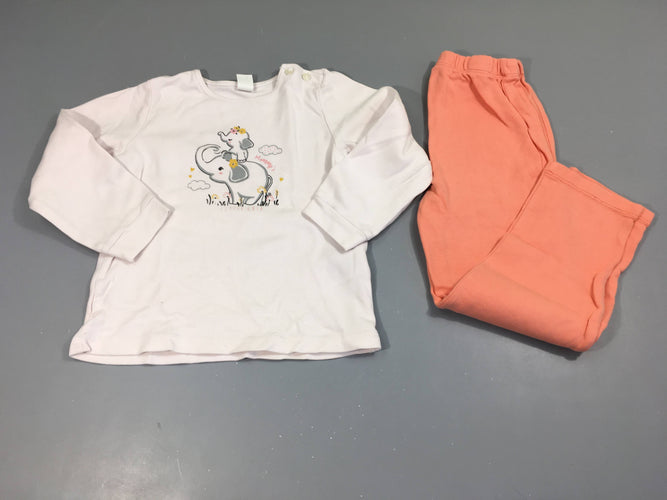 Pyjama 2pcs jersey blanc/saumon éléphants, moins cher chez Petit Kiwi