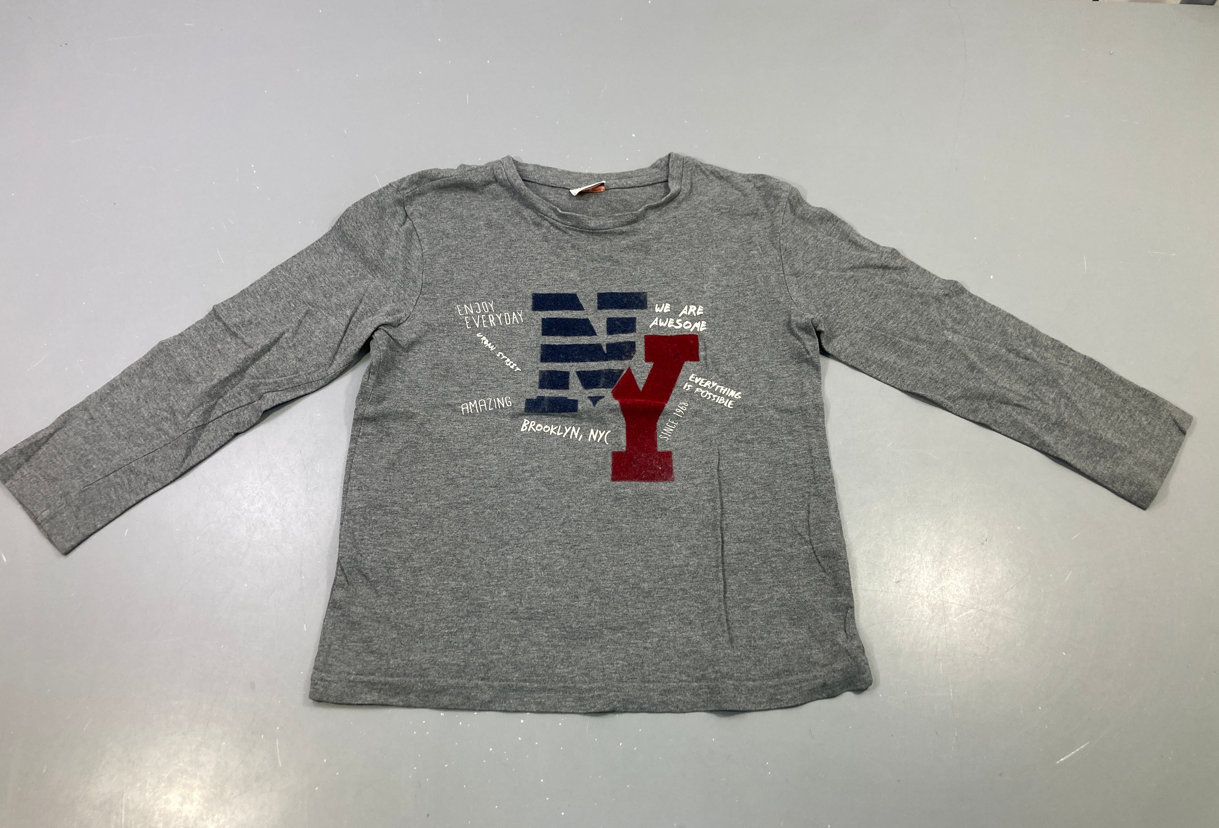 T-shirt m.l gris chiné NY Brooklyn, imprimé