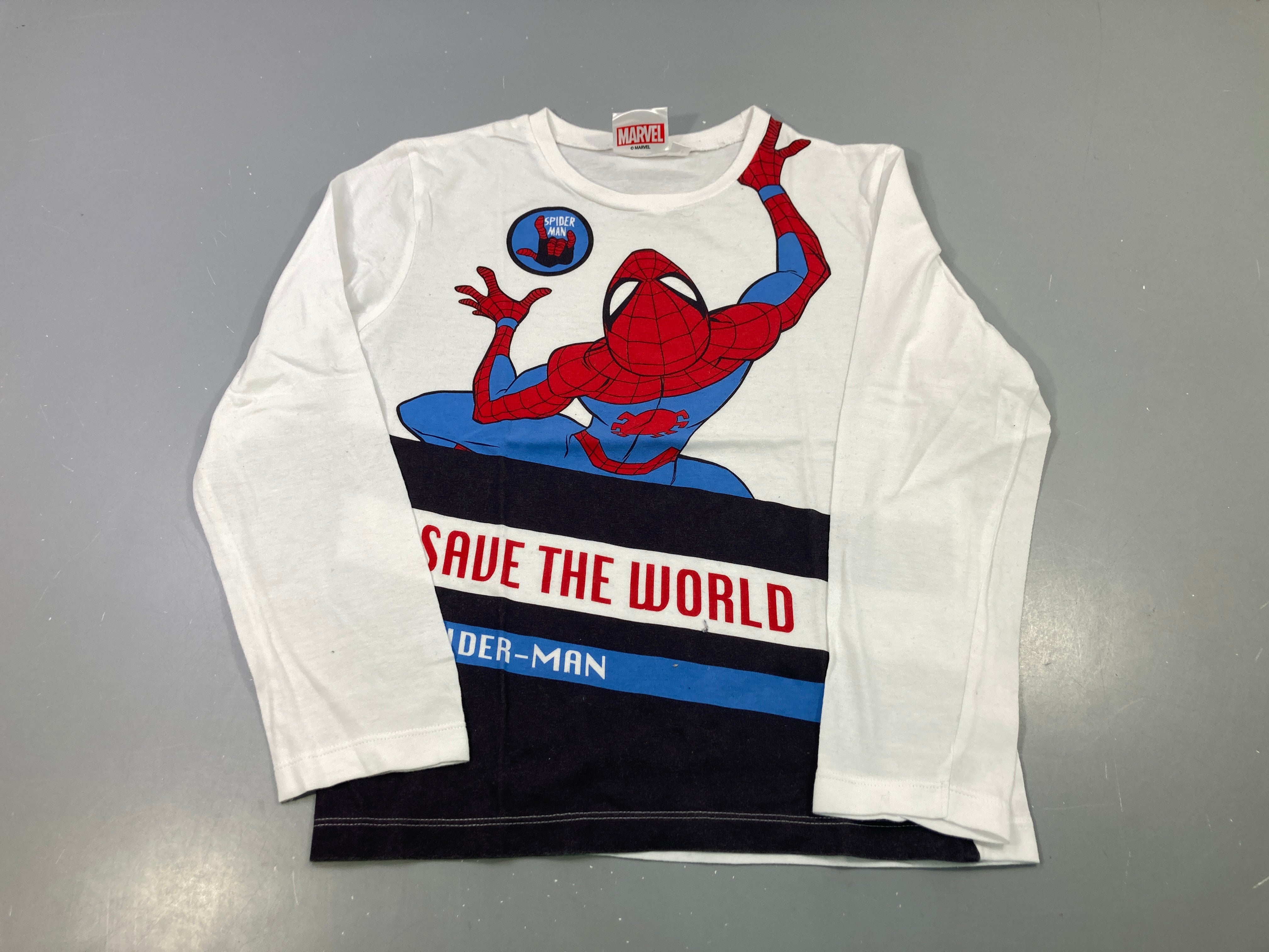 T-shirt m.l blanc noir Spider-Man Save The World, Mà reversel