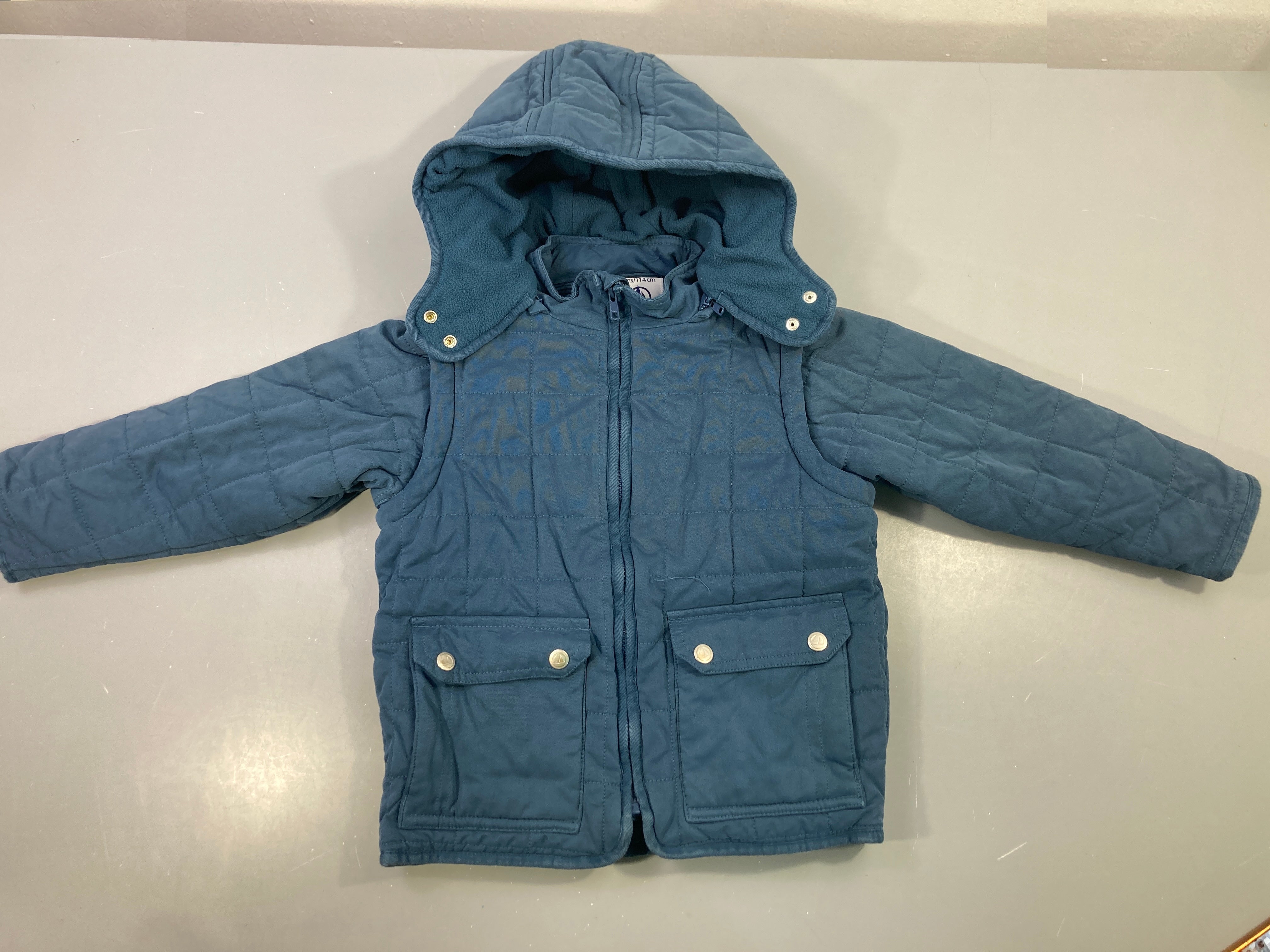 Veste matelassée manches amovibles bleu marine capuche, poches