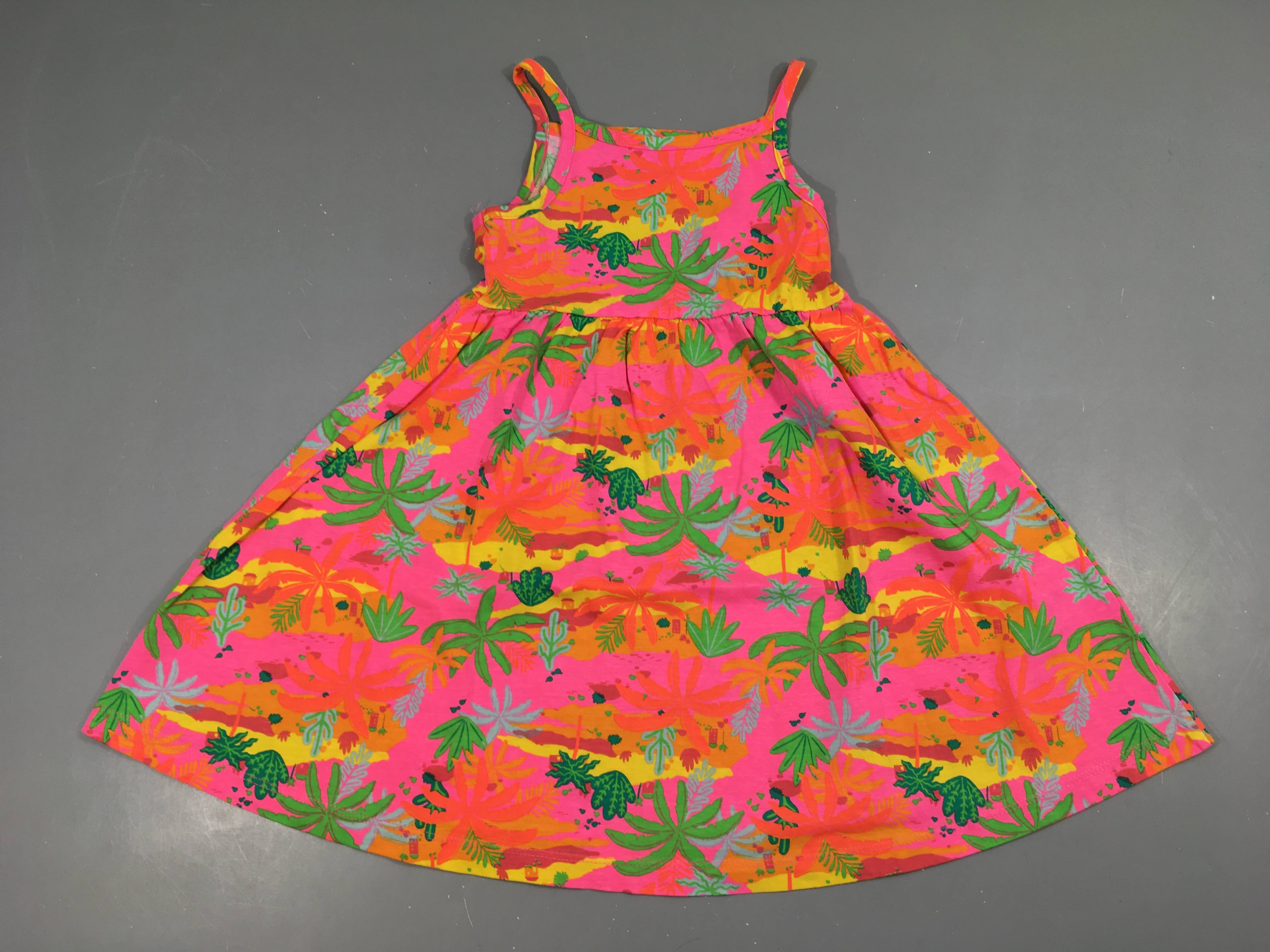 Robe s.m jersey rose motifs orange vert jaune