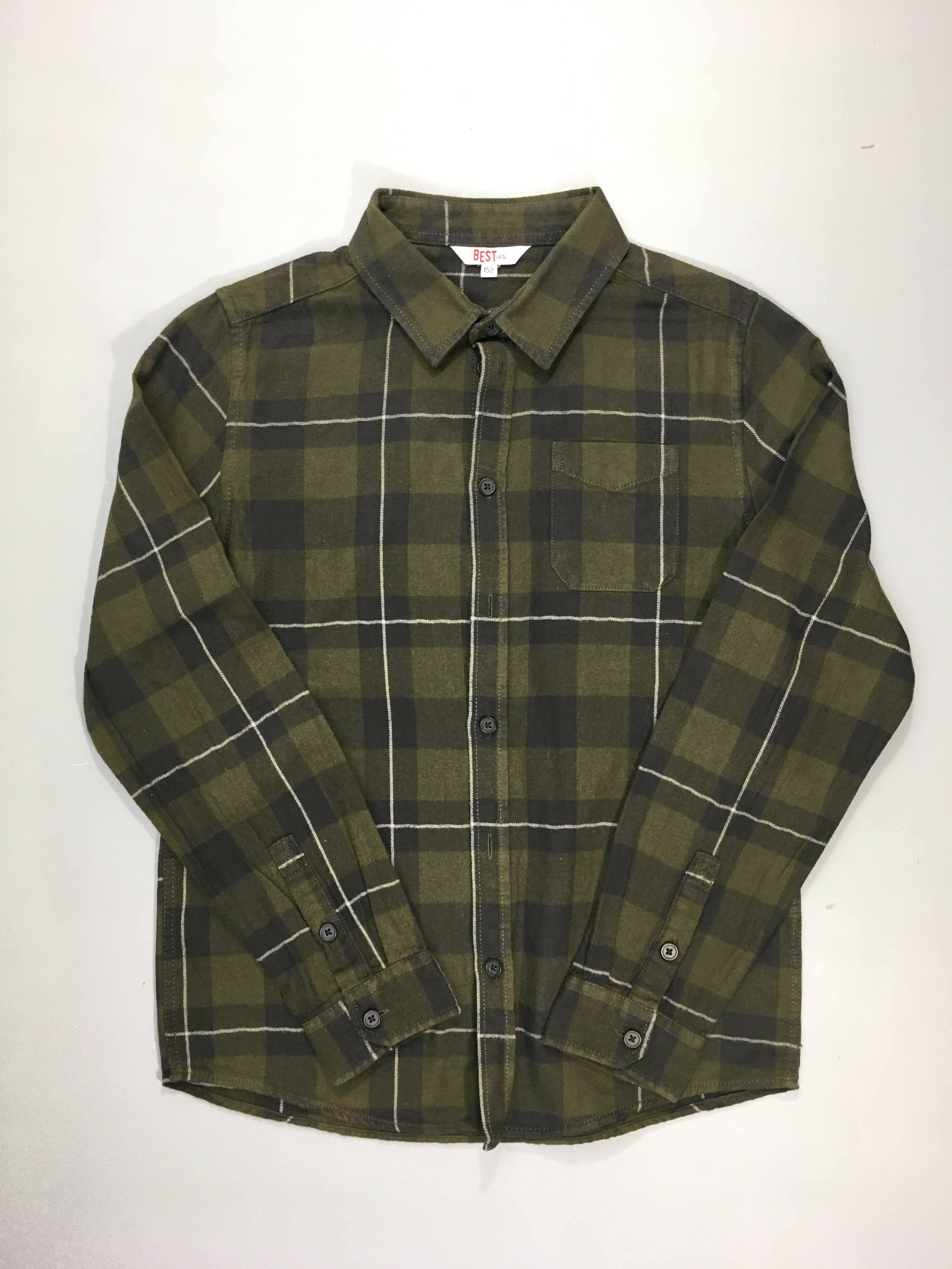 Chemise m.l flanelle carreaux kaki/noir