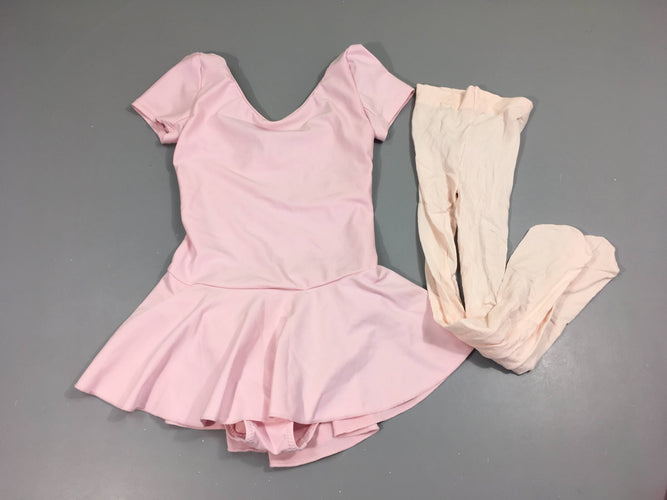 Maillot de danse classique rose pâle avec jupe intégrée + bas collant roses, (taille estimée), moins cher chez Petit Kiwi