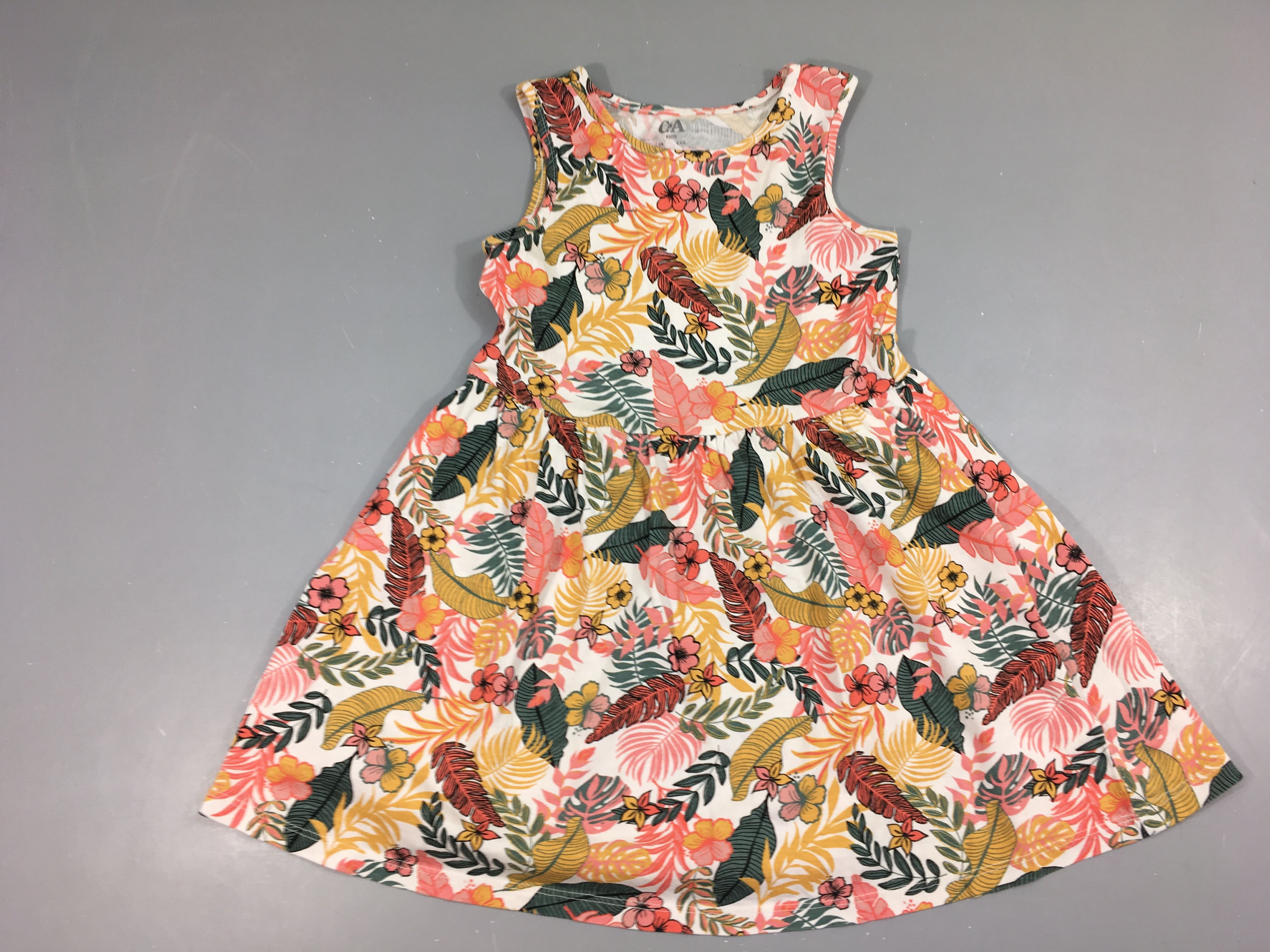 Robe s.m jersey blanche feuillage ocre-vert orangé