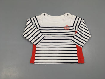 T-shirt m.l blanc rayé bleu marine