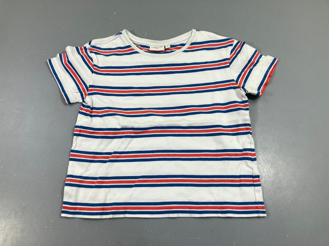 T-shirt m.c blanc rayures bleu et rouge, moins cher chez Petit Kiwi