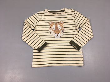 T-shirt m.l beige rayé vert tigre, bouloché