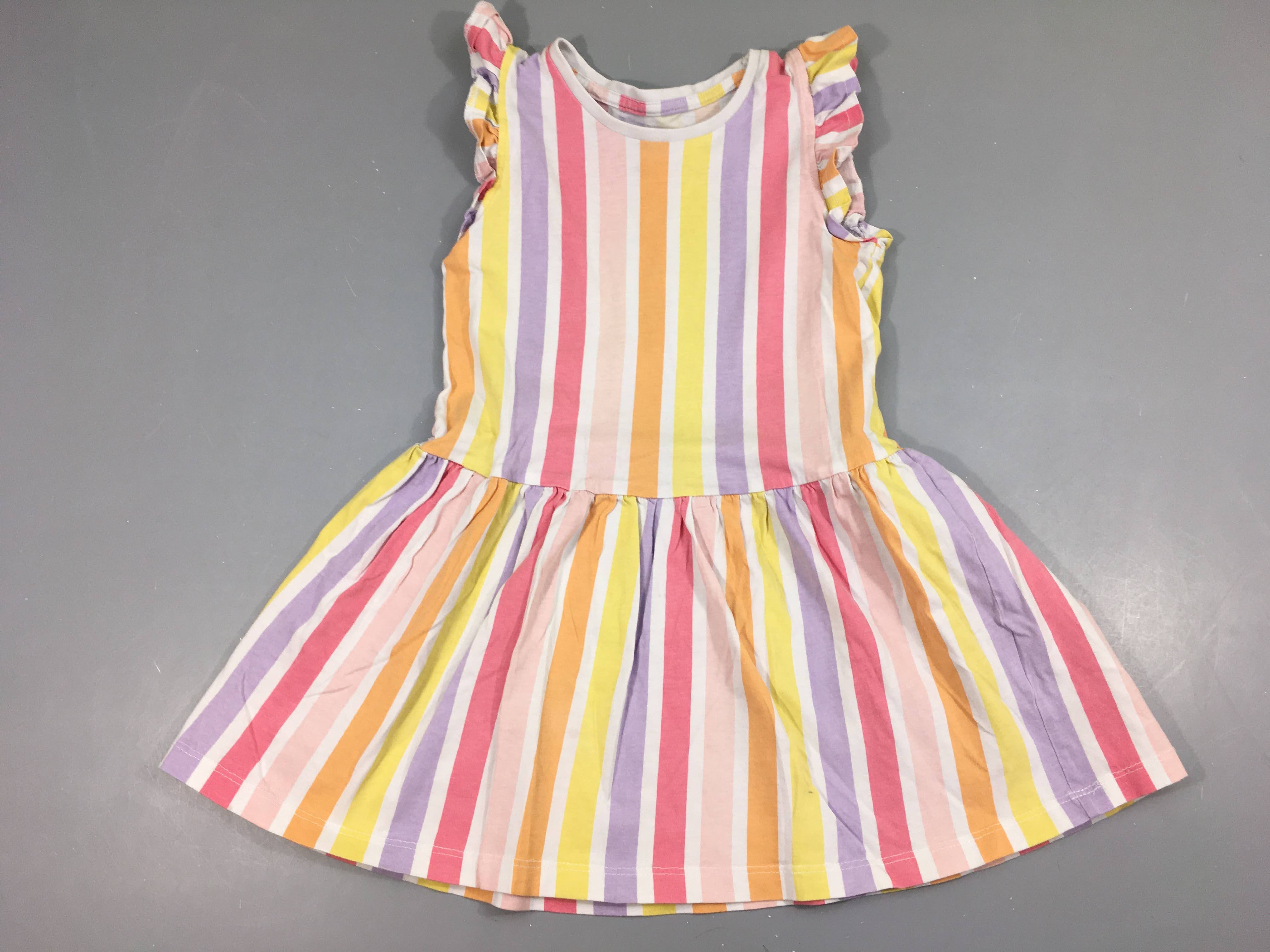 Robe s.m jersey lignéeblanc-rose-jaune-Petite tache arrière
