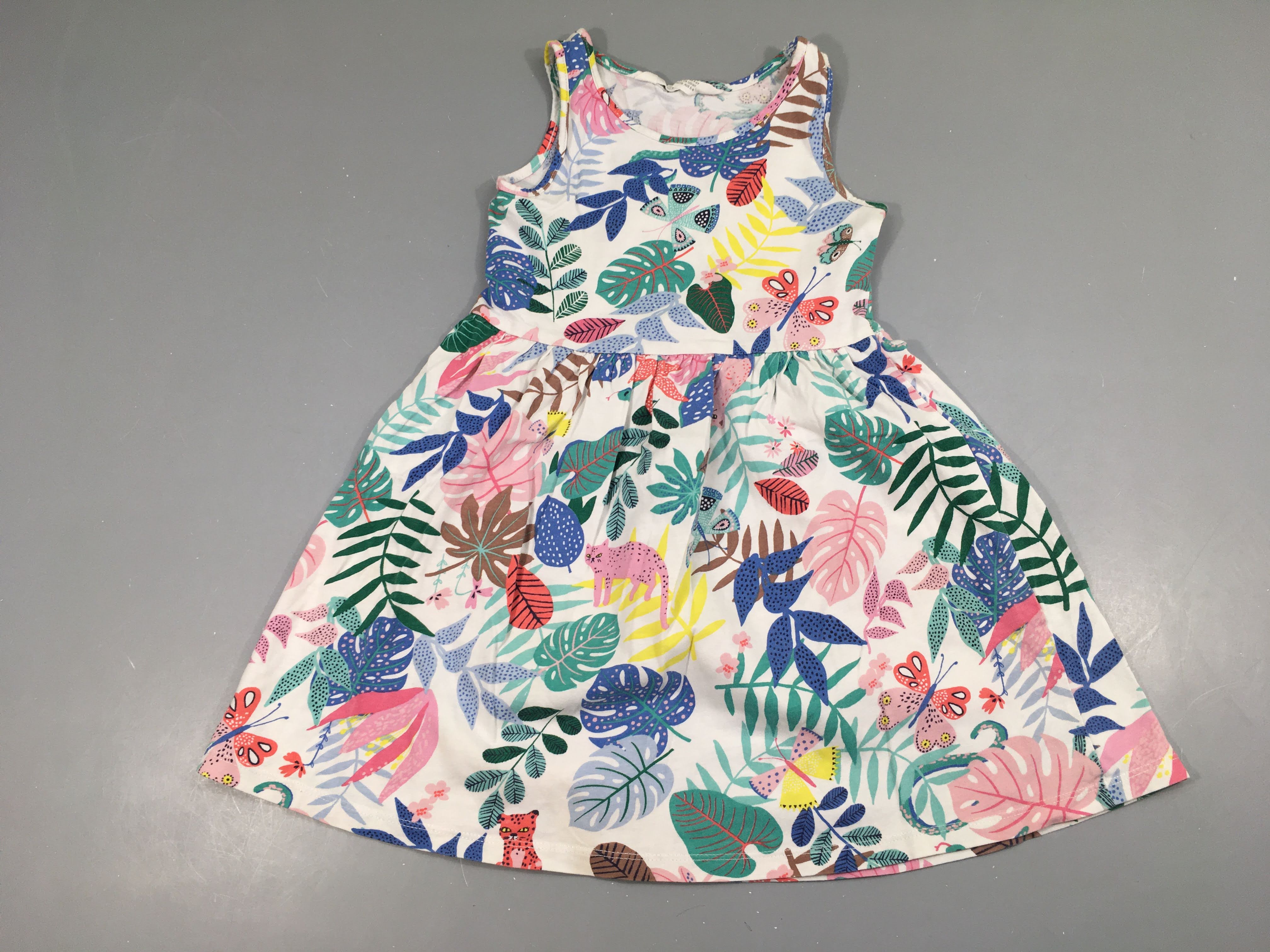 Robe s.m jersey blanc motifs bleu-vert-rose