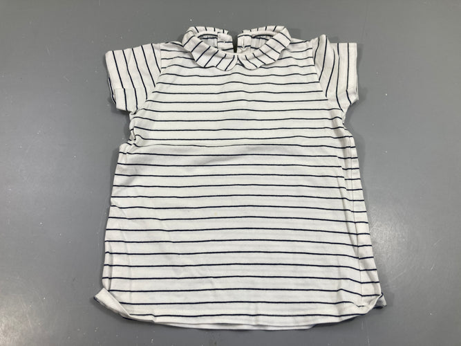 T-shirt m.c blanc rayures bleues col claudine , taille estimée, moins cher chez Petit Kiwi
