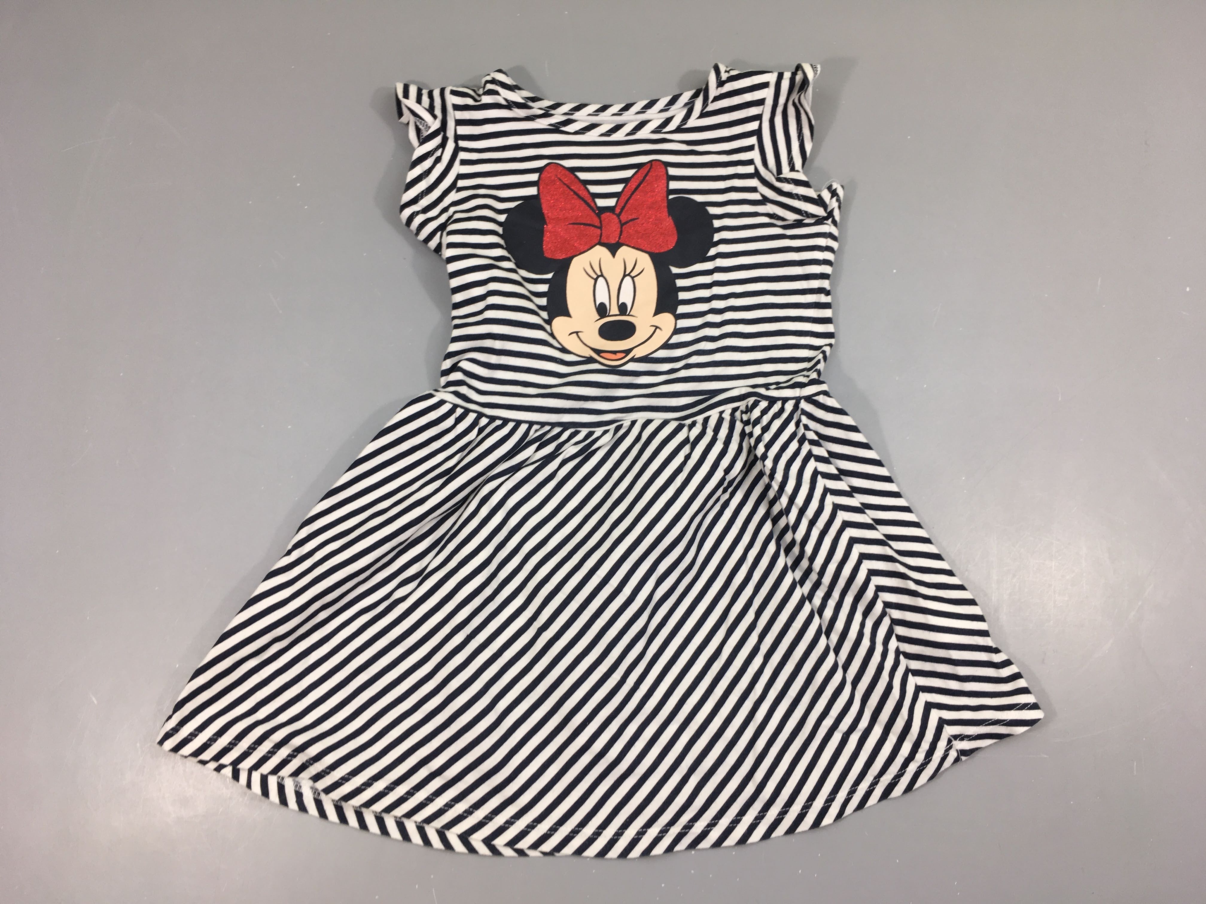 Robe s.m jersey blanc rayé bleu marine Minnie