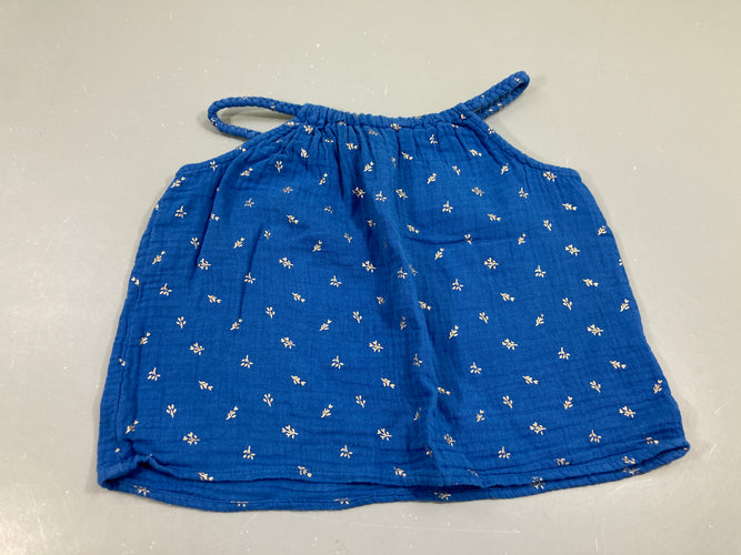 Top fines bretelles coton bleu, petits motifs doré, moins cher chez Petit Kiwi