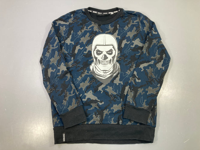 Sweat camouflage bleu gris imprimé tête de mort, Fortnite, moins cher chez Petit Kiwi