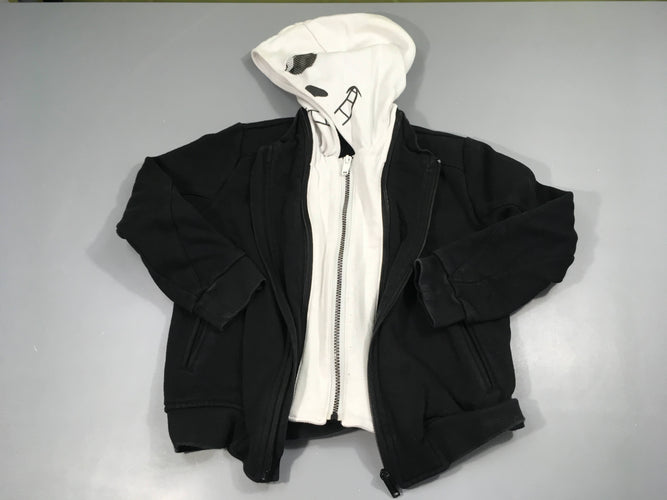 Sweat zippé à capuche panda noir effet superposé, moins cher chez Petit Kiwi