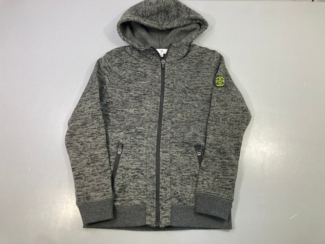 Sweat zippé capuche gris chiné poches zippées, patch Outdoor Sports, moins cher chez Petit Kiwi