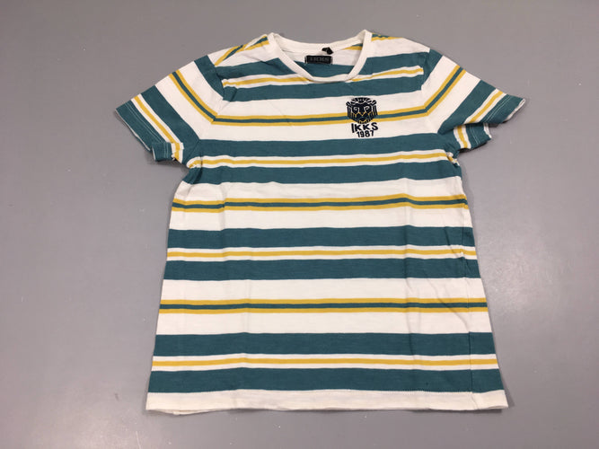 T-shirt m.c blanc rayé vert-jaune, moins cher chez Petit Kiwi