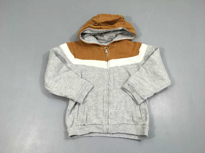 Sweat zippéà capuche gris chiné/brun, moins cher chez Petit Kiwi