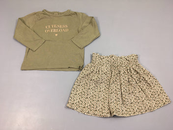 T-shirt m.l vert + jupe jersey fleurs