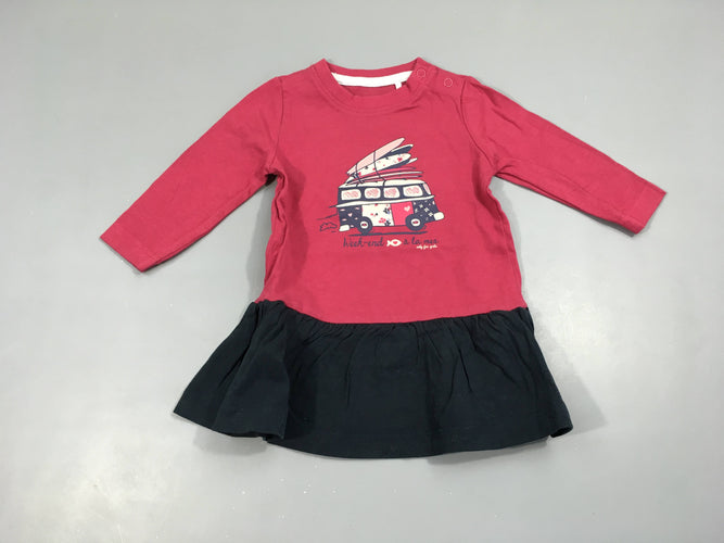 Robe m.l jersey rose/bleu marine bus surf, légèrement boulochée, moins cher chez Petit Kiwi