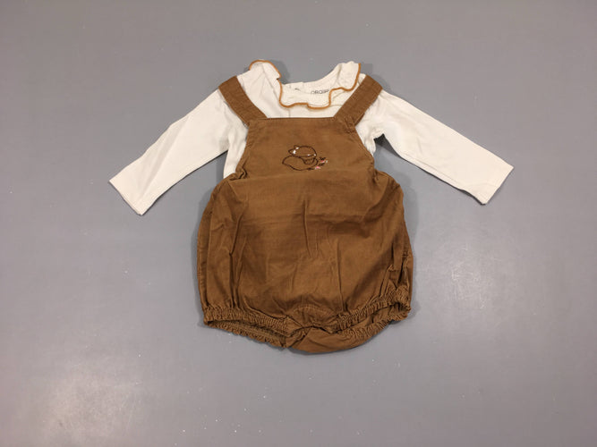 Salopette short velours côtelé brun + T-shirt m.l col, moins cher chez Petit Kiwi