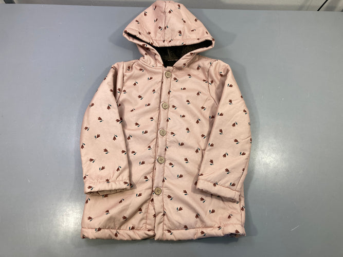 Veste rose imprimé fleurs capuche doublé peluche, moins cher chez Petit Kiwi