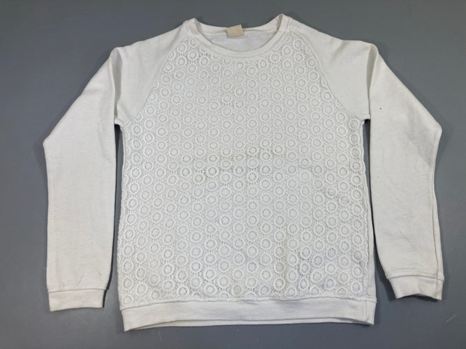 Pull blanc dentelle superposée, moins cher chez Petit Kiwi