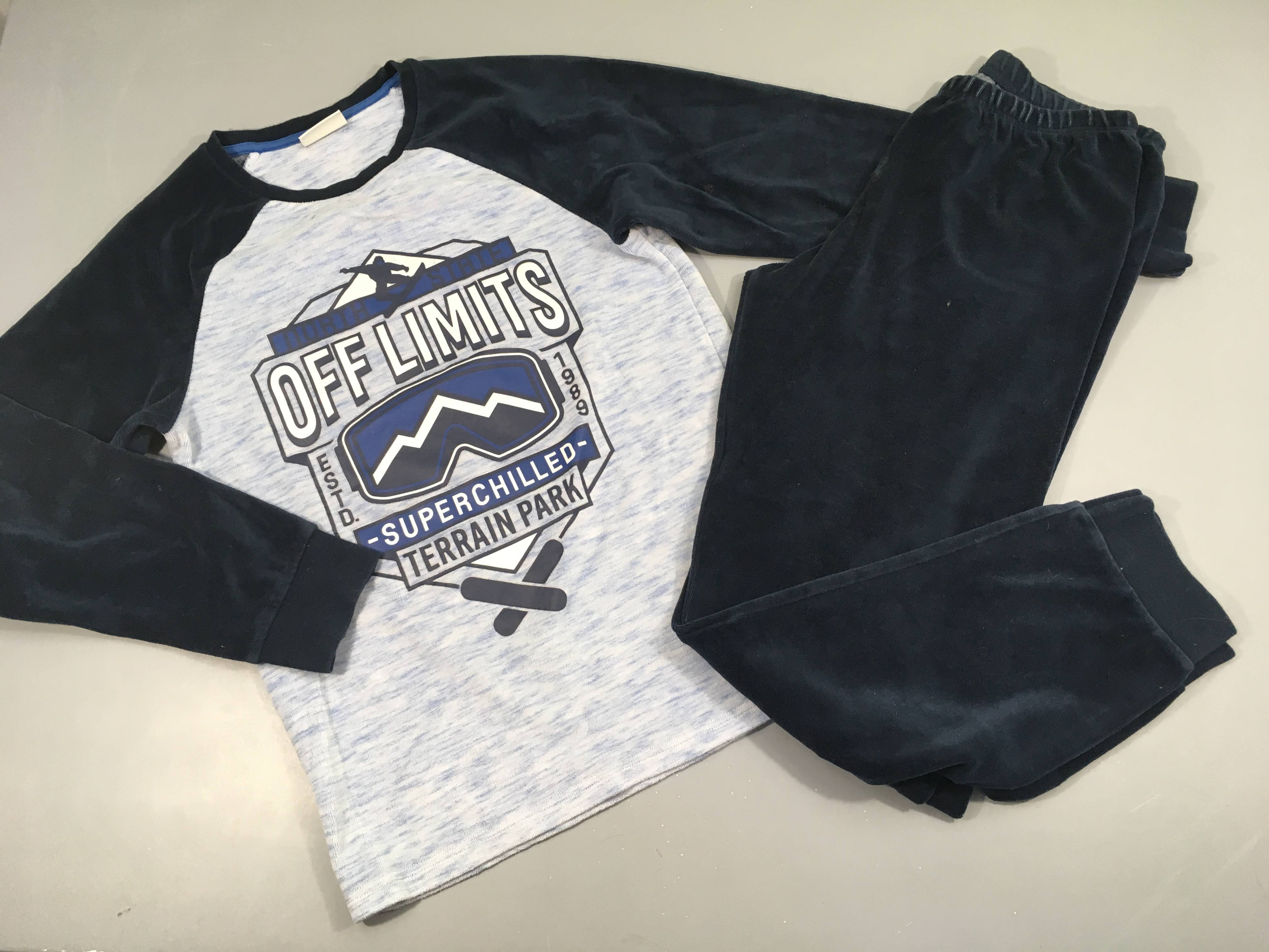 Pyjama 2pcs velours bleu chiné clair/bleu Snowboard