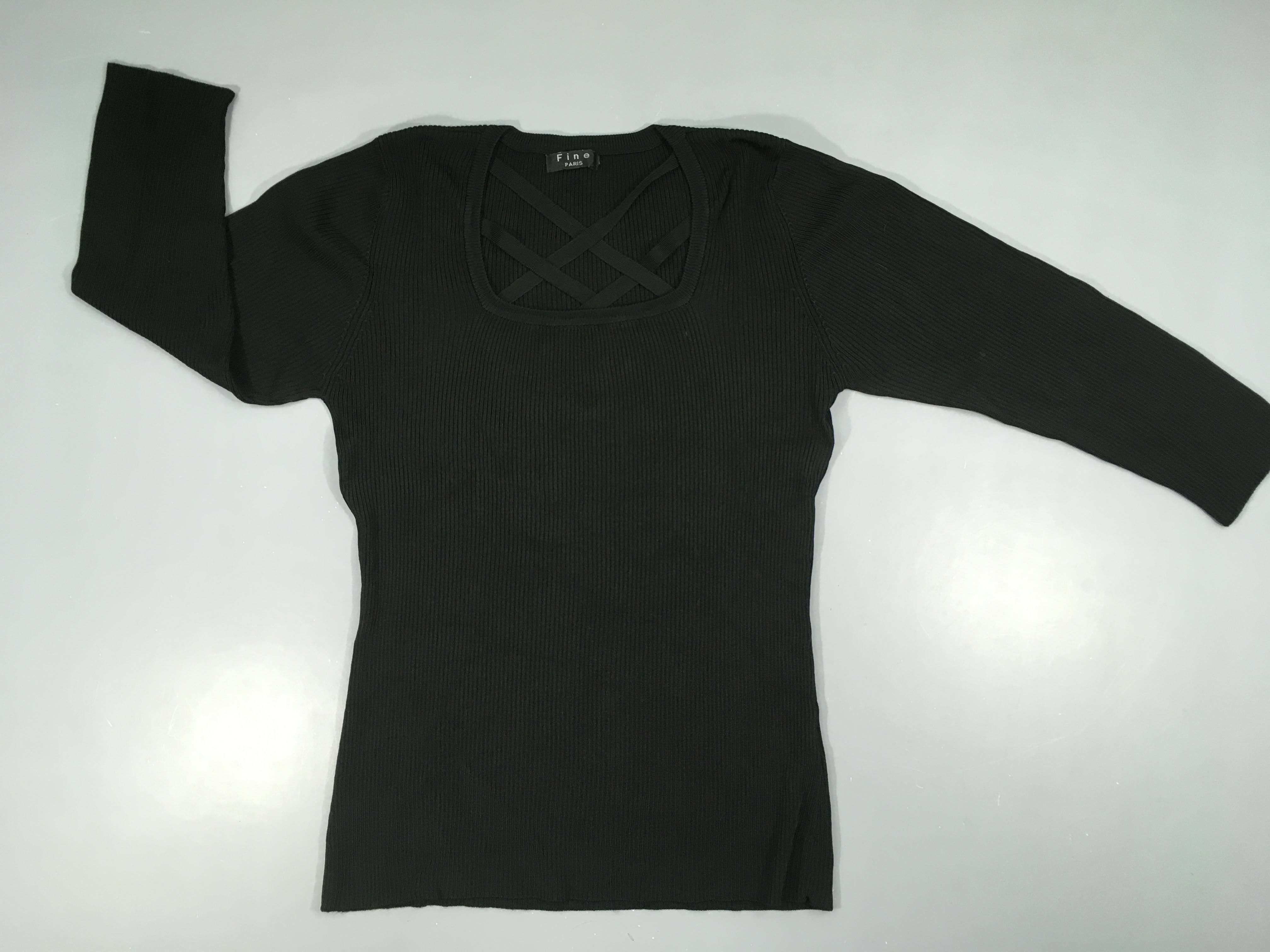 T-shirt m.c noir côtelé tressage haut