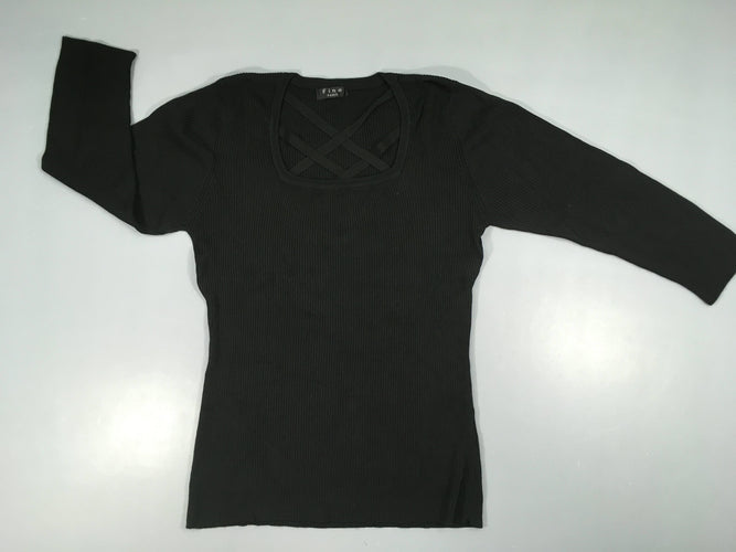 T-shirt m.c noir côtelé tressage haut, moins cher chez Petit Kiwi