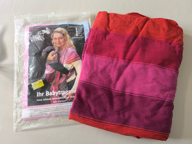 Echarpe de portage rayée rouge/rose/mauve 4,6m, Storchenwiege, moins cher chez Petit Kiwi