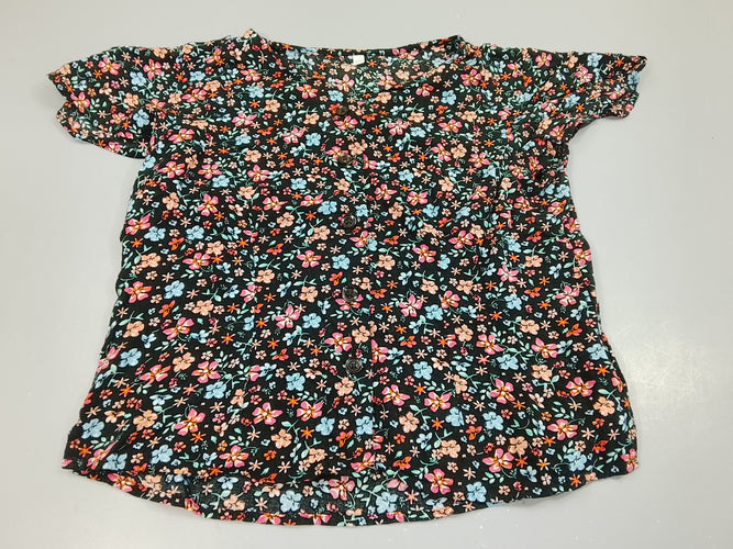 Blouse m.c noire à fleurs colorées, moins cher chez Petit Kiwi