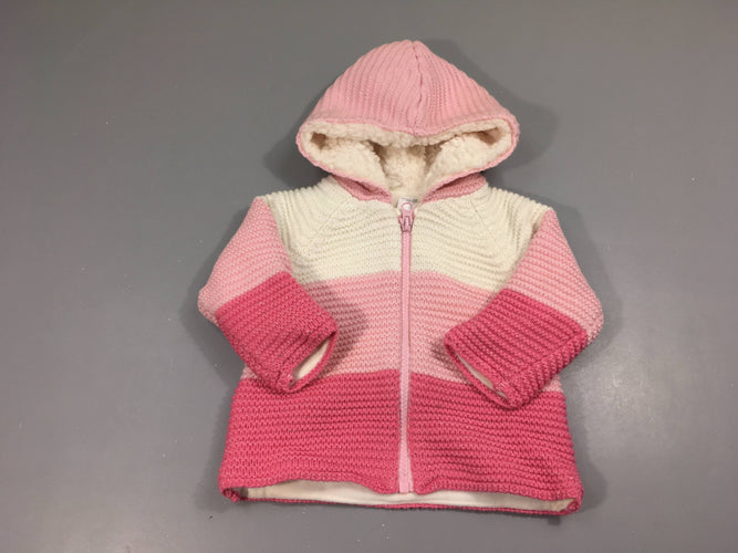 Gilet zippé rayé blanc/rose irisé doublé velours, moins cher chez Petit Kiwi
