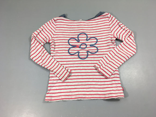 T-shirt m.l gris chiné rayé rose fleurs, légèrement bouloché, moins cher chez Petit Kiwi