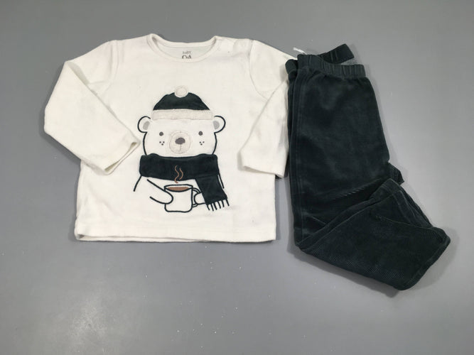 Pyjama 2pcs velours blanc/gris foncé ours, moins cher chez Petit Kiwi