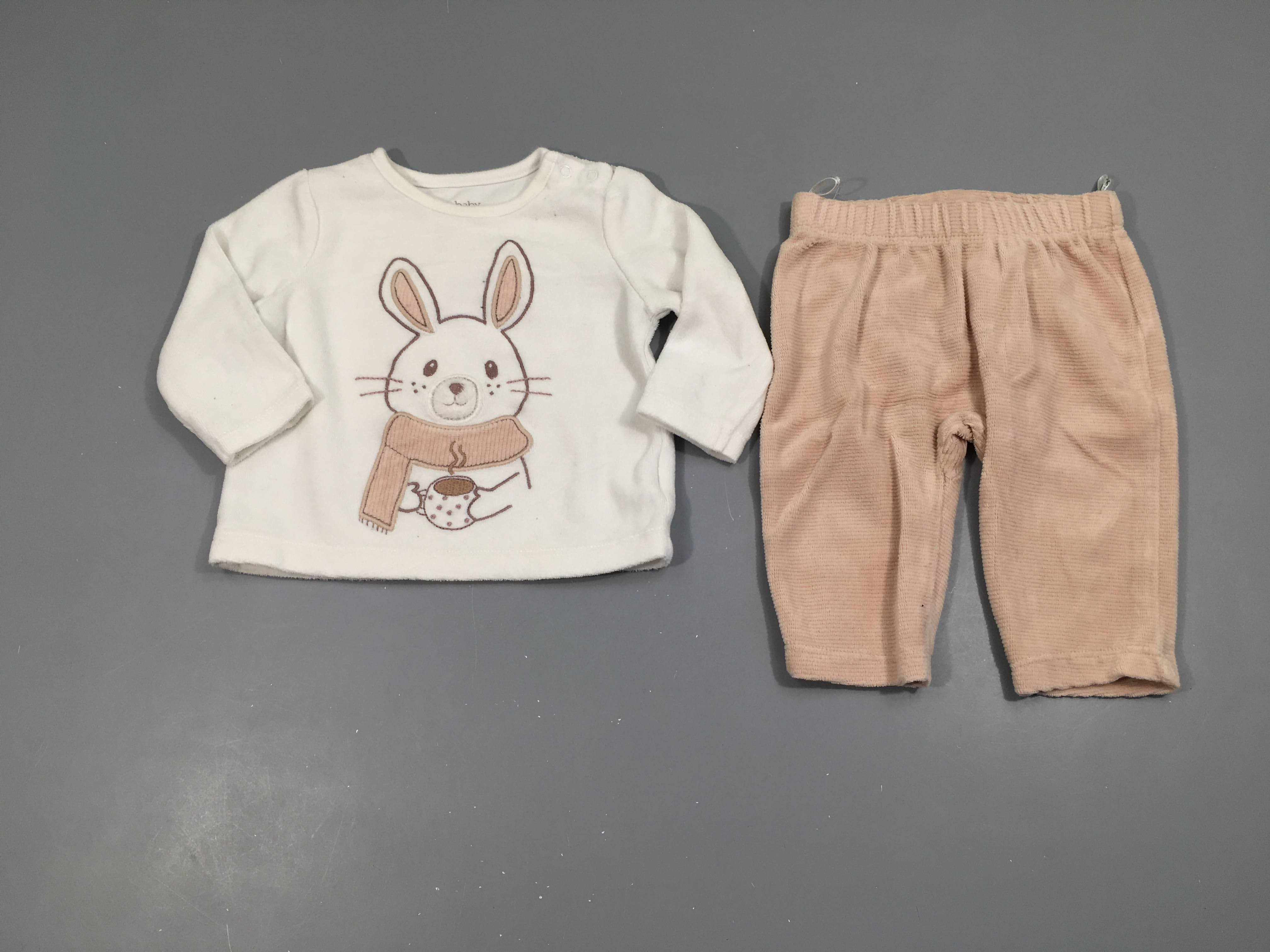 Pyjama 2pcs velours blanc/rose lapin