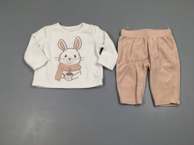 Pyjama 2pcs velours blanc/rose lapin, moins cher chez Petit Kiwi