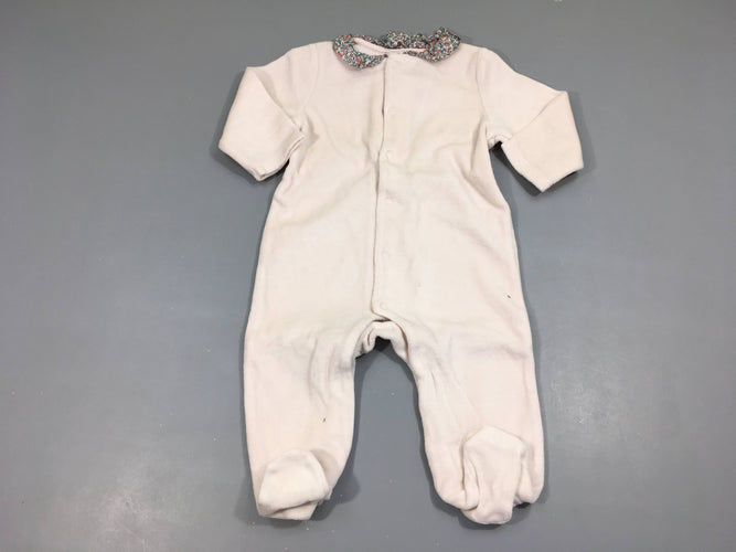Pyjama velours rose col fleurs, moins cher chez Petit Kiwi