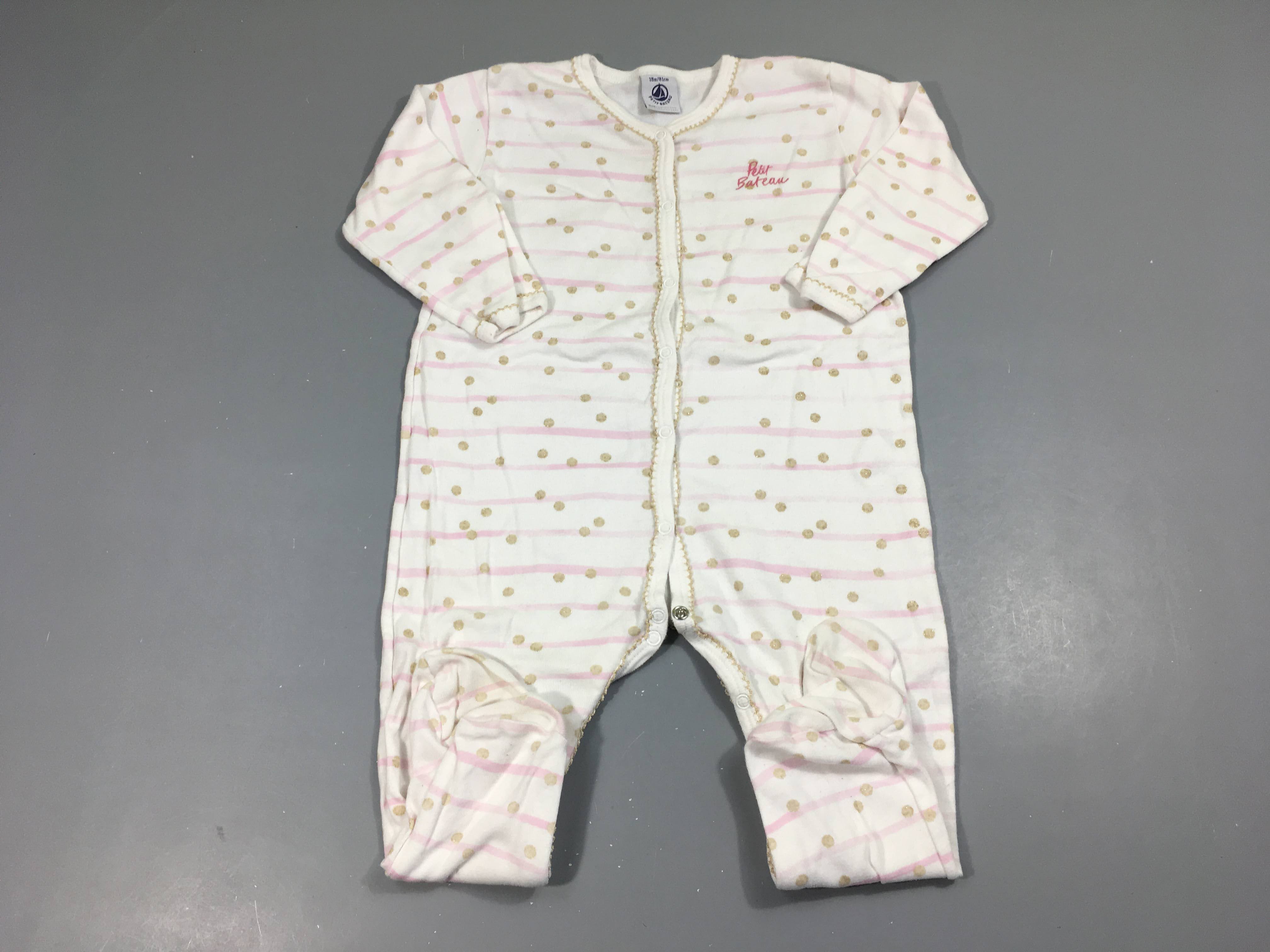 Pyjama jersey blanc rayé rose pois dorés