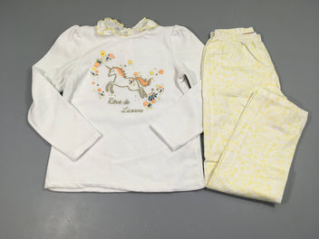 Pyjama 2pcs velours bas coton blanc/jaune licorne
