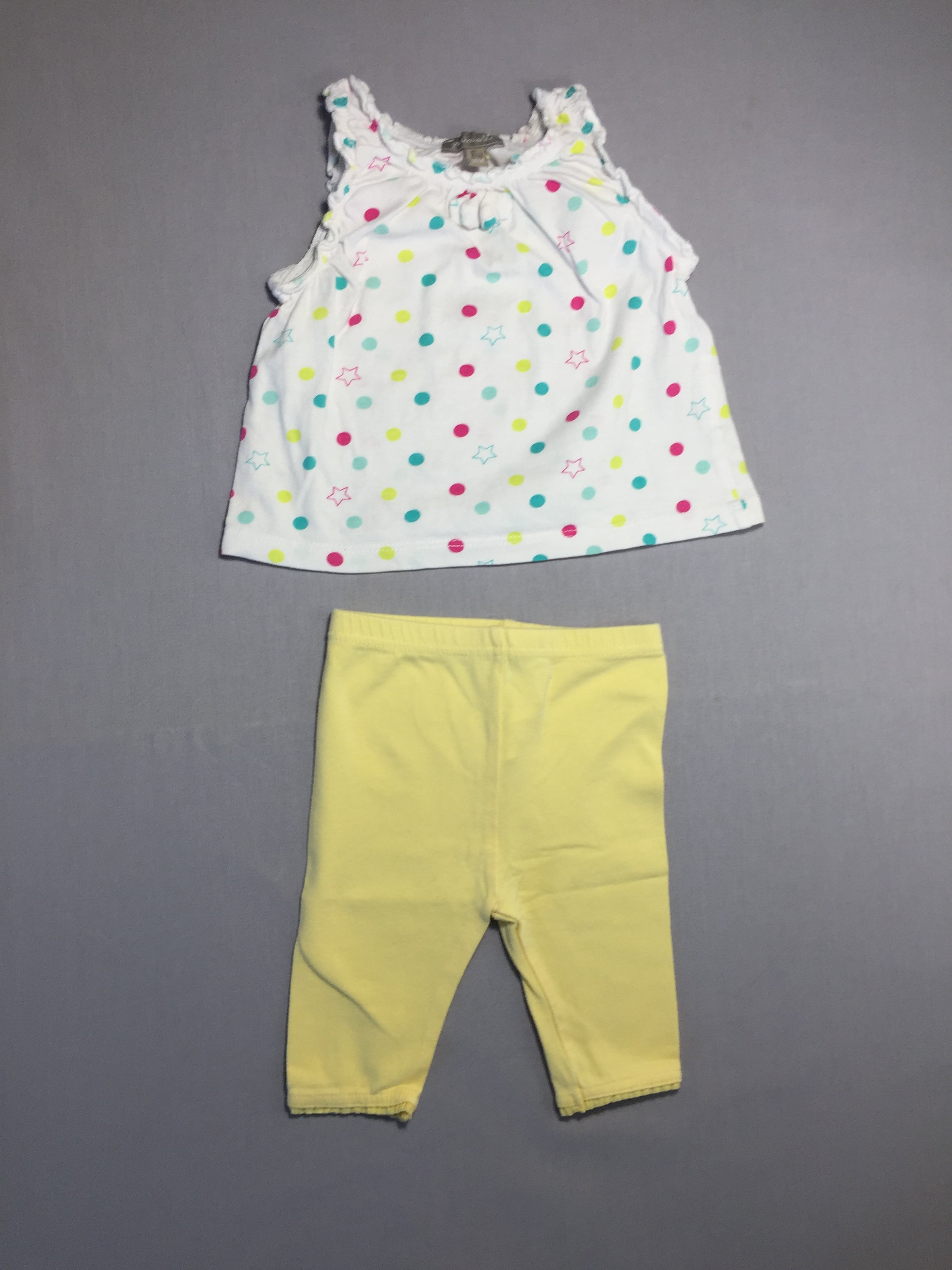 T-shirt s.m blanc à pois colorés + legging jaune