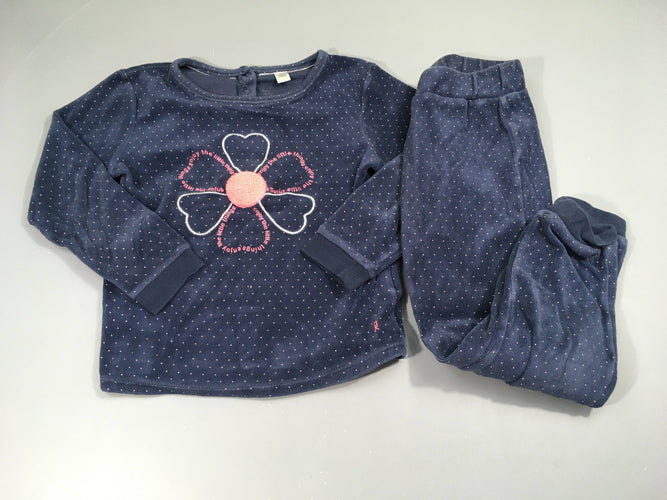 Pyjama 2pcs velours bleu pois rose fleurs relief, moins cher chez Petit Kiwi